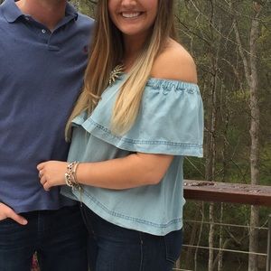 Free People denim off shoulder top medium